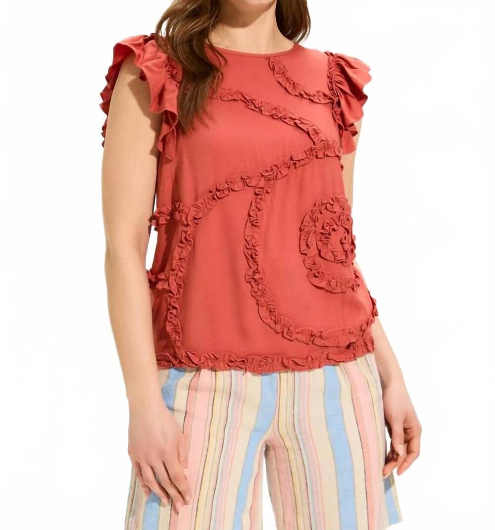 NEW FDJ embellished flutter sleeve top in coral rose